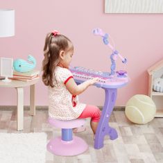 HOMCOM Otroški klavir s 37 tipkami, stolčkom in mikrofonom, 12 instrumentov in 22 zvokov, snemanje, MP3 in karaoke, roza