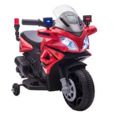 HOMCOM Otroško električno motorno kolo s policijsko sireno in žarometi, hitrostjo 3 km/h in 6V baterijo za polnjenje,
69x39x43cm, rdeča