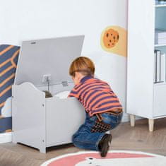 HOMCOM Lesena skrinja za igrače, klop za shranjevanje za
otroško sobo Pokrov s pnevmatskim batom,
60x40x48cm, siva