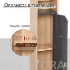 HOMCOM Organizator toaletnega papirja v kopalnici nastavljiva polica bambusa siva 18x18x75cm