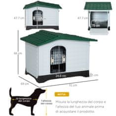 PAWHUT Plastična zunanja pasja koča z obojestranskimi vrati in oknom, 91x69x66cm, bela
Zelena