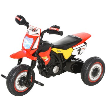 HOMCOM Otroški tricikel v stilu motornega kolesa s pedali, z lučmi in zvoki, 3 velika kolesa, starost 18-36 mesecev, 71x40x51cm, rdeča barva