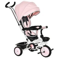 HOMCOM Obojestranski otroški tricikel z ročajem, nadstreškom in odstranljivim
zložljivim naslonom za noge, starost 1-5 let, roza