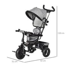 HOMCOM zložljiv tricikel za otroke 18+ mesecev z oblazinjenim sedežem, krmilom in
košarico 92x51x110cm