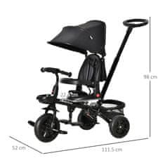 HOMCOM Otroški zložljivi tricikel 4 v 1 z ročajem, nadstreškom in
odstranljivo palico,
starost 1-5 let, 111,5x52x98cm, črna