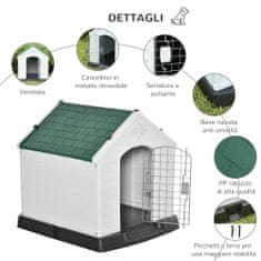 PAWHUT Zunanja in notranja koča za majhne pse, plastična hiška s snemljivimi vrati, 66x73x69cm, bela Zelena črna