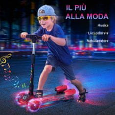 HOMCOM HOMCOM 3-kolesni skuter za majhne otroke od 3 do 6 let, zložljiv, nastavljiv z glasbo, osvetljenimi kolesi in raketami, rdeč