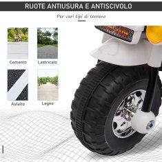 HOMCOM HOMCOM 6V električni motocikel za otroke od 18 do 36 mesecev, s tremi velikimi kolesi, lučkami in realističnimi zvoki, bel, 80x35x52cm