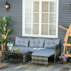 OUTSUNNY vrtni salon z zunanjim
kavčem, mizico, ležalnikom iz ratana in oblazinjenimi blazinami, siva