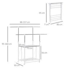 HOMCOM HOMCOM stojalo za oblačila in izvlečni obešalnik za oblačila, 2 polici, nastavljiva višina in kolesa, 88-157x50x95-160cm, belo