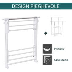 HOMCOM HOMCOM stojalo za oblačila in izvlečni obešalnik za oblačila, 2 polici, nastavljiva višina in kolesa, 88-157x50x95-160cm, belo