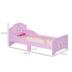 HOMCOM HOMCOM Lesena otroška postelja z dvignjenimi robovi za otroke 3-6 let, 143x73x60cm, roza