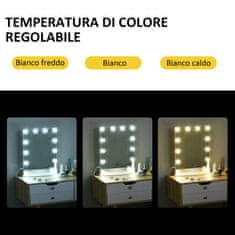 HOMCOM profesionalno namizno
ogledalo za ličenje z 12 zatemnljivimi lučmi LED in stikalom na dotik v
starinskem slogu