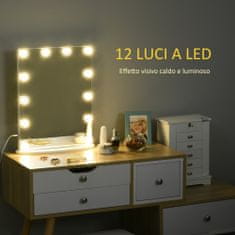 HOMCOM profesionalno namizno
ogledalo za ličenje z 12 zatemnljivimi lučmi LED in stikalom na dotik v
starinskem slogu