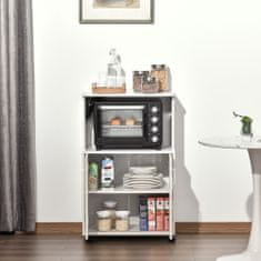 HOMCOM HOMCOM Večnamenska kuhinjska omarica s kolesi, omarica in polica za mikrovalovno pečico, visoka omarica iz iverne plošče, 60,4x40,3x97 cm, bela