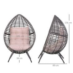 OUTSUNNY Zunanji fotelj iz ratana s sivo in bež blazino v obliki kapljice 101x89x156cm