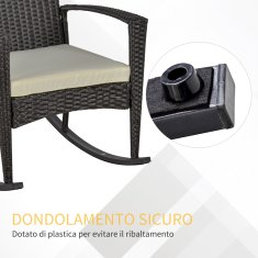 OUTSUNNY Vrtni gugalni stol iz ratana z blazino in nasloni za roke za zunanje pohištvo 66x88x98cm rjav