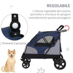 PAWHUT otroški voziček za pse do 30 kg, zložljiv otroški voziček za pse z nastavljivim krmilom, sivo-modri, 104,5x68,5x110
cm