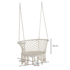 OUTSUNNY Outsunny Vrtna viseča mreža v boho elegantnem slogu, viseči stol iz poliestra in makrameja za notranjo in zunanjo uporabo, krem, 80x60x36 cm