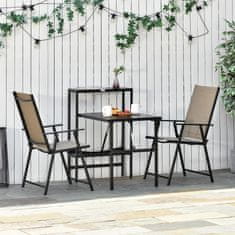 OUTSUNNY Garnitura vrtnega
pohištva z 2
zložljivima stoloma in mizo s kovinsko stransko polico in tekstilno linijo, rjava in
Črna