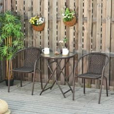 OUTSUNNY Outsunny komplet zložljive mize in 2 stolov iz jekla in PE ratana, 3 kosi zunanjega pohištva rjave barve