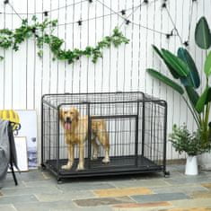 PAWHUT PawHut kletka za pse zložljiva z dvojnimi vrati z zaklepanjem, 4 kolesi z zavorami in odstranljivim podom, 125x76x81cm