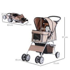 PAWHUT zložljiv voziček za pse rjav
75x45x97cm
