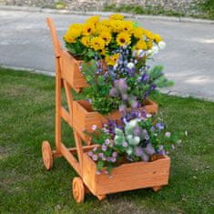 OUTSUNNY Outsunny 3-stopenjski vertikalni leseni balkonski lonček, voziček s 4 kolesi za zunanje rastline, 48 x 82 x 89,5 cm