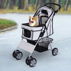 PAWHUT zložljivi voziček za pse, hišne ljubljenčke, siv 75x45x97cm