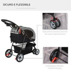 PAWHUT pasji voziček design 5 v 1 majhen max. 8kg s snemljivim nosilcem, zložljiv mačji voziček, črno siv, 100x45x92cm