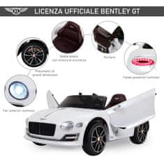 HOMCOM Električni otroški avtomobil Bentley z dvema ročnima vratoma in daljinskim upravljalnikom, žarometi in zvoki, 108x60x43cm, bela barva