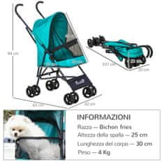 PAWHUT zložljiv voziček za majhne pse, vrtljiva kolesa z eva zavoro in varnostnim povodcem, 65x42x94cm
zelena