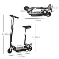 HOMCOM zložljivi električni skuter s sedlom, 2 kolesi in nastavljivim krmilom, za otroke od 7 do 12 let,
81,5 x 38 x 94 cm, črn
