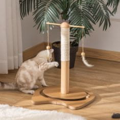 PAWHUT PawHut praskalnik za mačke do 5 kg s perjem, žogicami in lesenimi dodatki, 40x37x51 cm, rjav in bež
