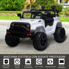 HOMCOM otroški električni džip terensko vozilo z daljinskim upravljalnikom, 2 hitrosti 3-5 km/h in USB, bela barva,
99,2x66,6x66,6cm