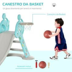 HOMCOM Otroški tobogan s košarkarsko košaro za notranjo in zunanjo uporabo iz PP in HDPE, starost 2-4 leta, 147x82x85,5 cm,
Siva in modra