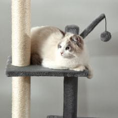 PAWHUT večnivojska stropna praskalnica za mačke, sisalove vrvi, ploščadi,
hiška in viseča mreža, siva,
60x40x238-270cm