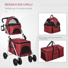 PAWHUT Dvonivojski zložljivi voziček za pse in mačke z odstranljivim mehkim
nosilcem, za 2 živali s težo
5 kg in 15 kg, rdeč