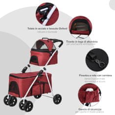 PAWHUT Dvonivojski zložljivi voziček za pse in mačke z odstranljivim mehkim
nosilcem, za 2 živali s težo
5 kg in 15 kg, rdeč