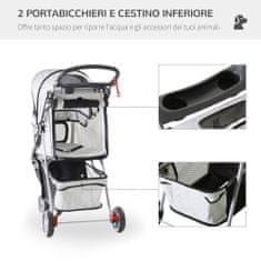 PAWHUT zložljiv voziček za pse, hišne ljubljenčke, siv 75 x
45 x 97cm