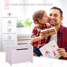 HOMCOM Lesena skrinja za igrače, klop za shranjevanje za otroško sobo Pokrov s pnevmatskim batom, 60x40x48cm, roza