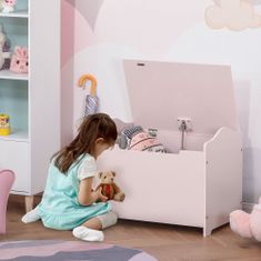 HOMCOM Lesena skrinja za igrače, klop za shranjevanje za otroško sobo Pokrov s pnevmatskim batom, 60x40x48cm, roza