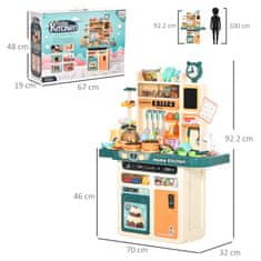 HOMCOM Otroška kuhinja za igrače s 113 dodatki, napo in štedilnikom z lučkami in zvoki, umivalnikom in paro, 70x32x92,2 cm,
bež zelena