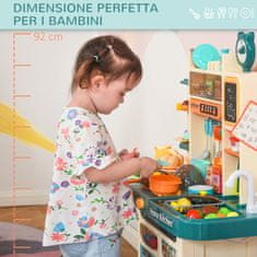 HOMCOM Otroška kuhinja za igrače s 113 dodatki, napo in štedilnikom z lučkami in zvoki, umivalnikom in paro, 70x32x92,2 cm,
bež zelena