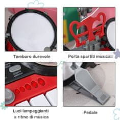 HOMCOM HOMCOM Otroški bobnarski set z glasbenimi instrumenti, zvočnimi učinki in mikrofonom za igrače, 77,5 x 40 x 76,5 cm, rdeč