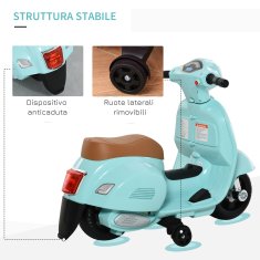 HOMCOM Otroško električno motorno kolo z uradnim dovoljenjem Vespa, 6V baterija, žarometi in rog, za otroke 18-36 mesecev, zeleno, 66,5x38x52cm