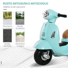 HOMCOM Otroško električno motorno kolo z uradnim dovoljenjem Vespa, 6V baterija, žarometi in rog, za otroke 18-36 mesecev, zeleno, 66,5x38x52cm