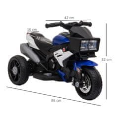 HOMCOM HOMCOM Otroško električno motorno kolo 3-5 let (največ 25 kg) s tremi kolesi, lučkami in zvoki, 6V baterija, modro in črno, 86x42x52cm