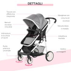 HOMCOM HOMCOM Otroški voziček 2 v 1, otroški voziček 0-36 mesecev do 15 kg, zložljiv in nastavljiv Siva