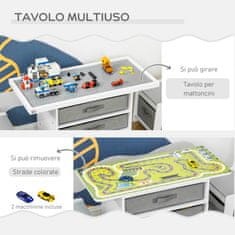 HOMCOM Garnitura mize in dveh stolov za otroke od 2 do 5 let s predali, mizo s strojno stezo in konstrukcijsko mizo, bela in siva